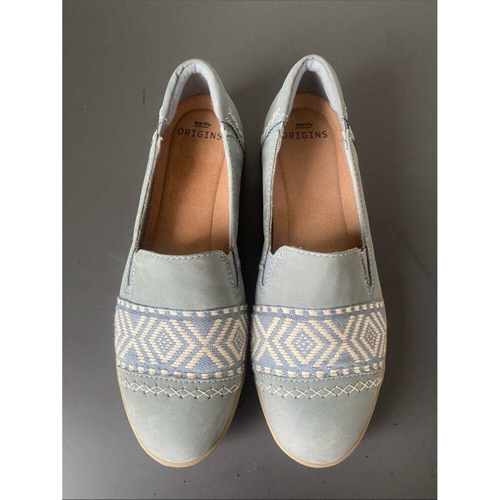 NEW Earth Origins Steel Blue Embroidered Nubuck Slip-Ons Bailey Flats Shoes Sz 9 - Picture 2 of 14